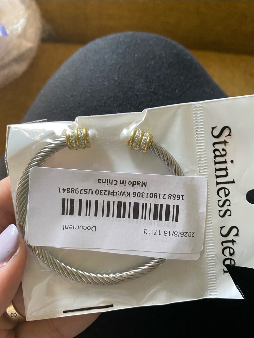Stainless Steel Twisted Hoop Earrings with Gold Accents and Pearls